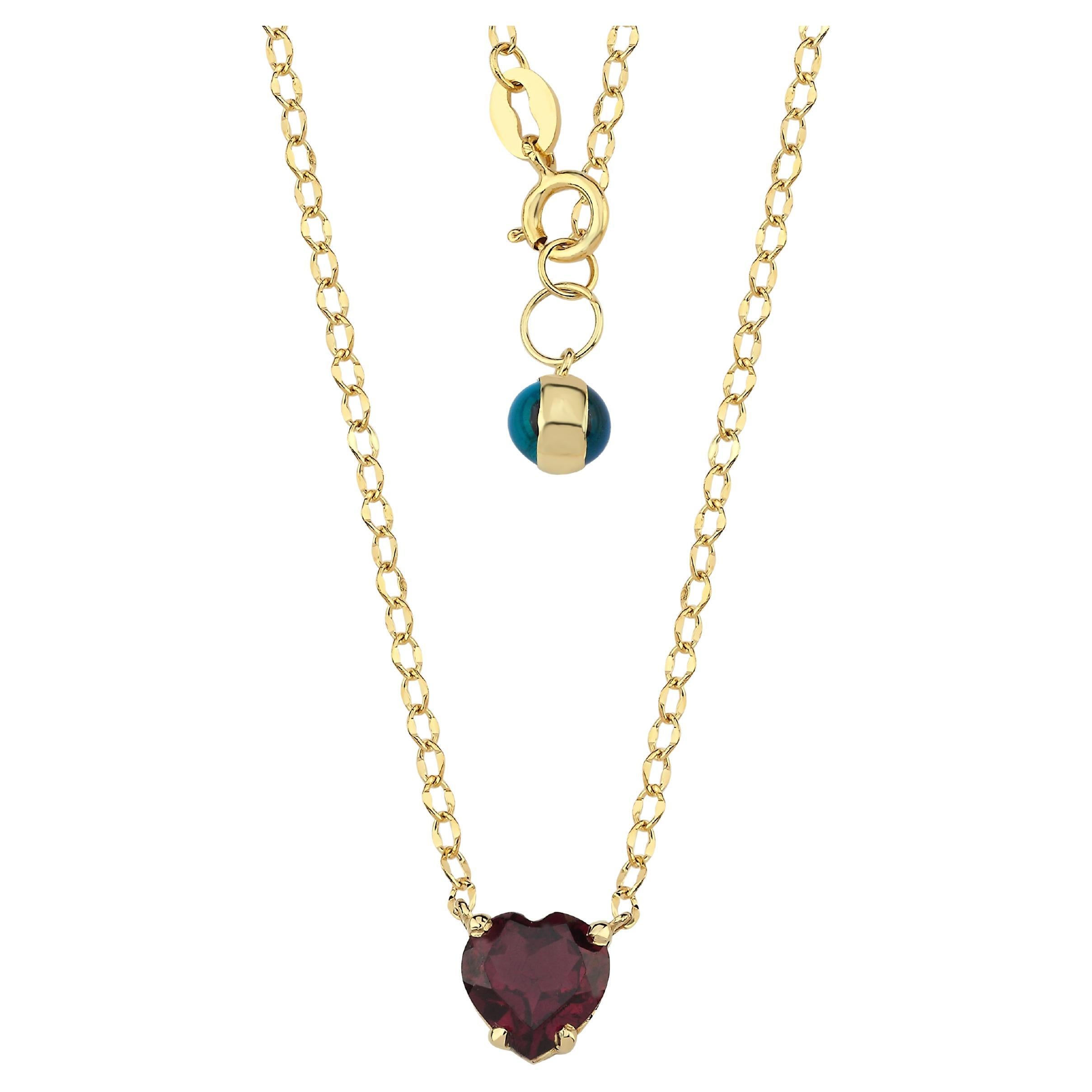 14k Gold Heart Rhodolite Chain Necklace For Sale