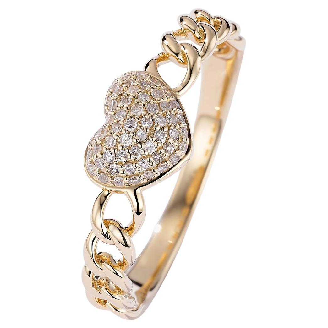 En venta: Heart Ring 14K (or 18k upon request) Yellow Gold Pave Diamond Ring
