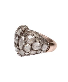 Heart Ring 18 Karat Gold with 5 Carat Rose Cut Diamonds