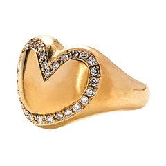Heart Ring 18 Karat Yellow Gold with 0.38 Carat Diamonds
