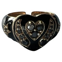 Herzring Schwarzer Diamant Schwarzer Emaille