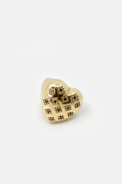 Heart Ring Black Diamond Gold Plated Silver Victorian Style Cocktail Ring