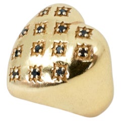 Heart Ring Black Diamond Gold Plated Silver Victorian Style Cocktail Ring