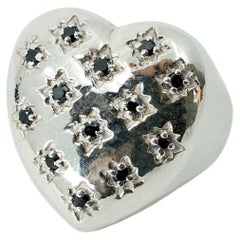 Heart Ring Black Diamond Gold Plated Silver Victorian Style Cocktail Ring