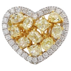 Heart Ring Cluster Yellow Diamond Natural Stones 18k Gold Valentine Jewelry
