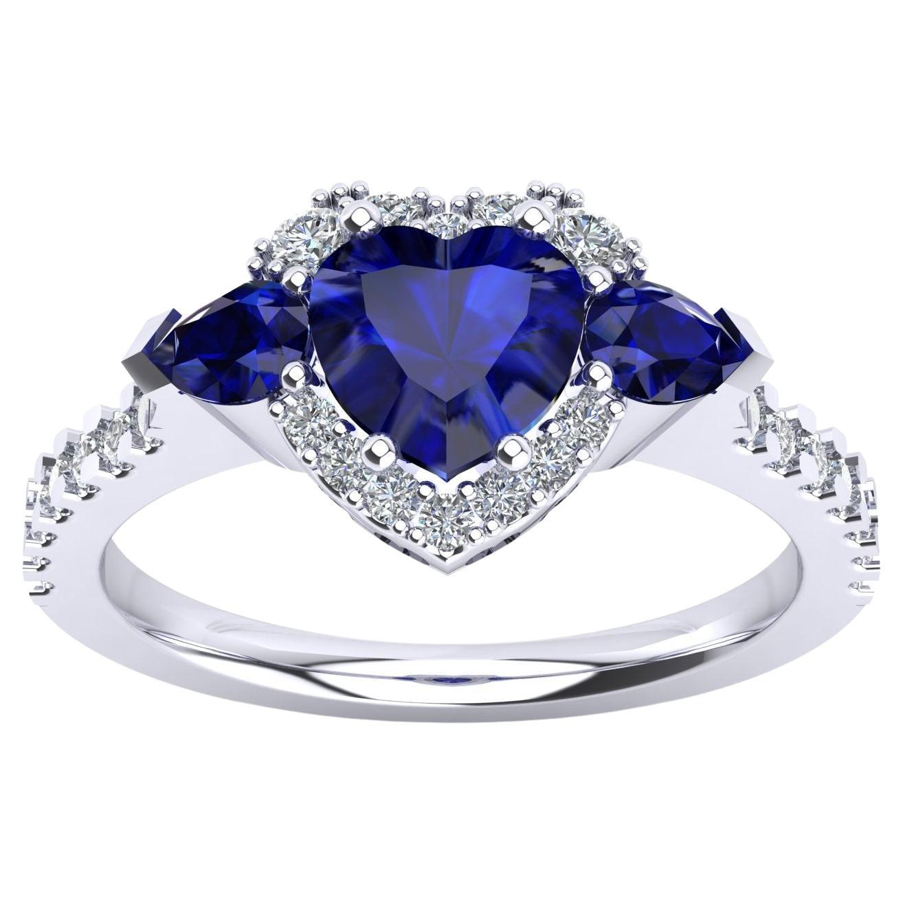 For Sale:  Heart Ring with Blue Sapphires and Diamonds, 18 Karat White Gold, Made in Italy