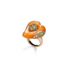 Heart Ring with Orange Mother of Pearl and Diamond