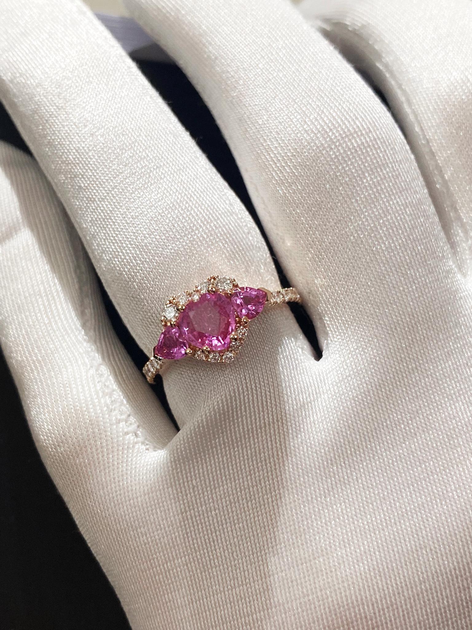 For Sale:  Heart Ring with Pink Sapphires and Diamonds, 18 Karat Rose Gold, Made in Italy 3