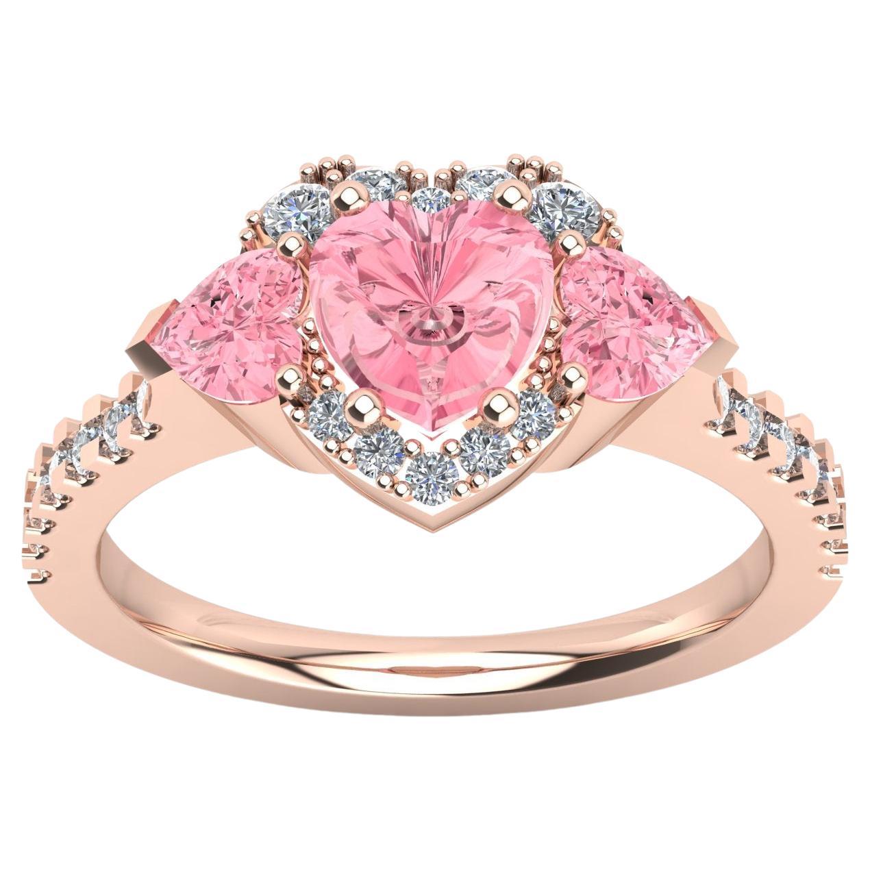 Heart Ring with Pink Sapphires and Diamonds, 18 Karat Rose Gold, Made in Italy