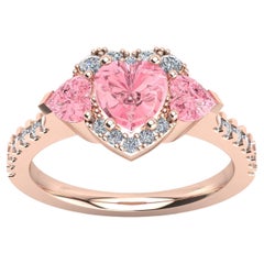 Heart Ring with Pink Sapphires and Diamonds, 18 Karat Rose Gold, Made in Italy