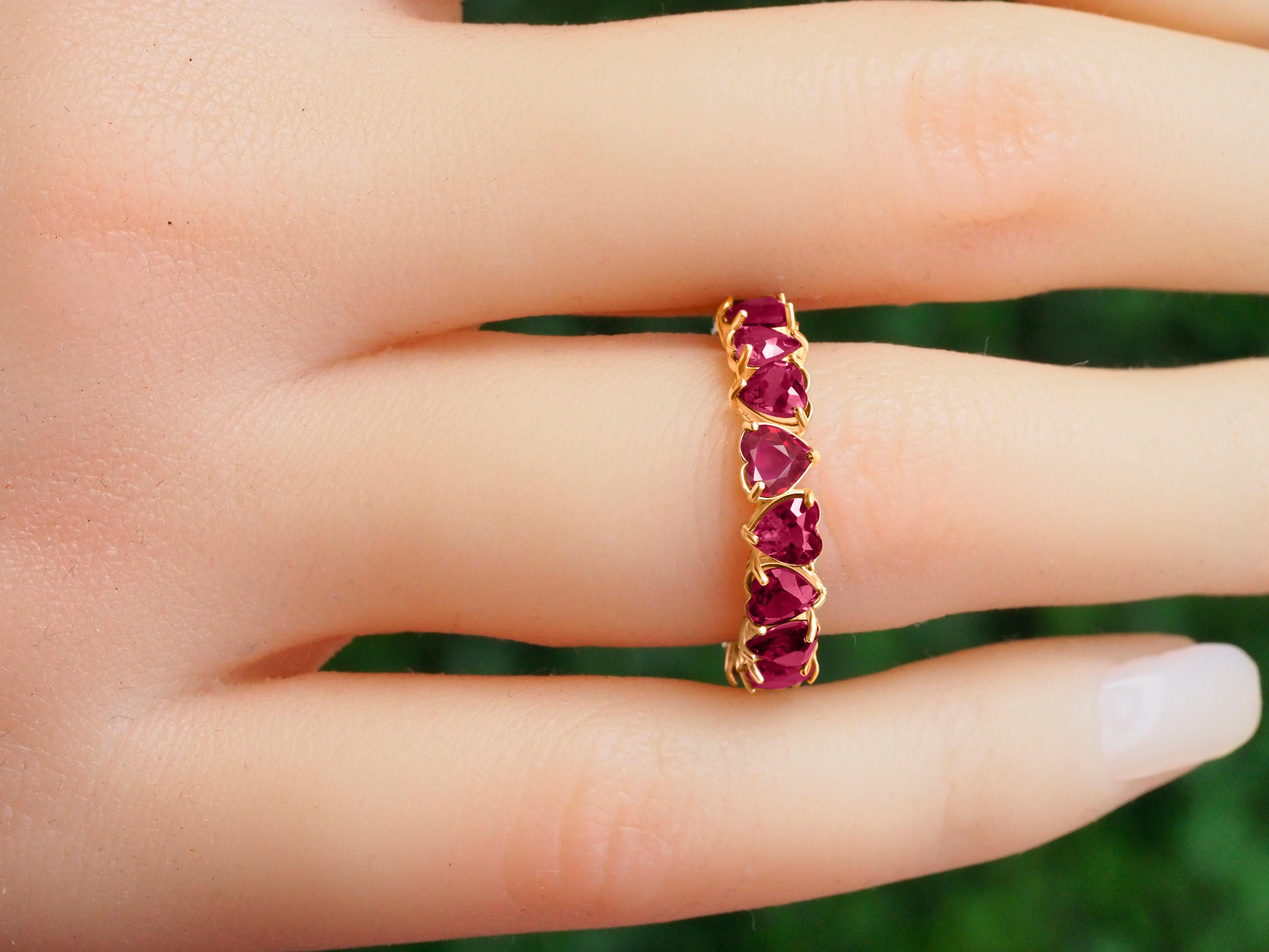 For Sale:  Heart Rubies 14k Gold Eternity Ring 2