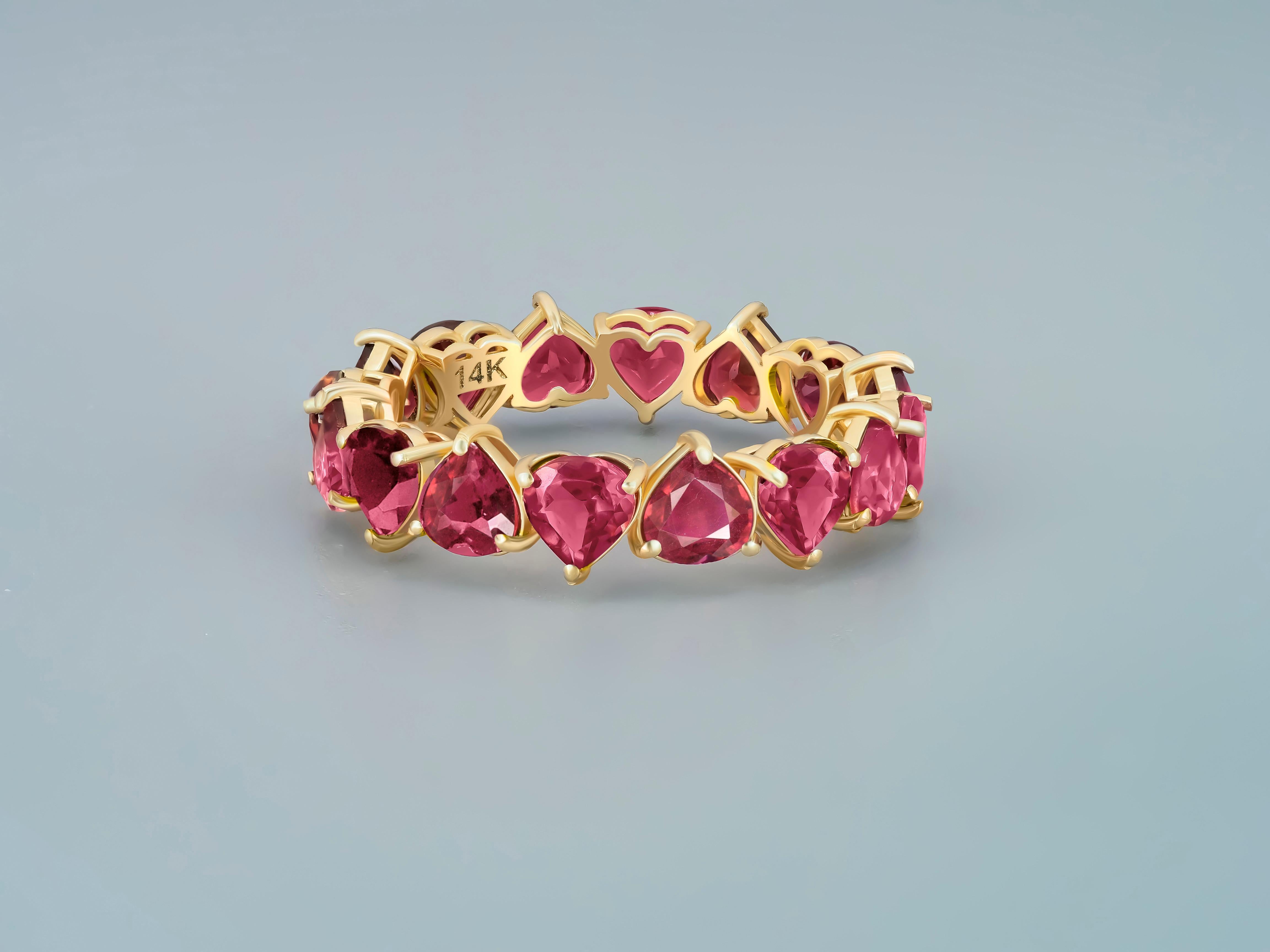 For Sale:  Heart Rubies 14k Gold Eternity Ring 3