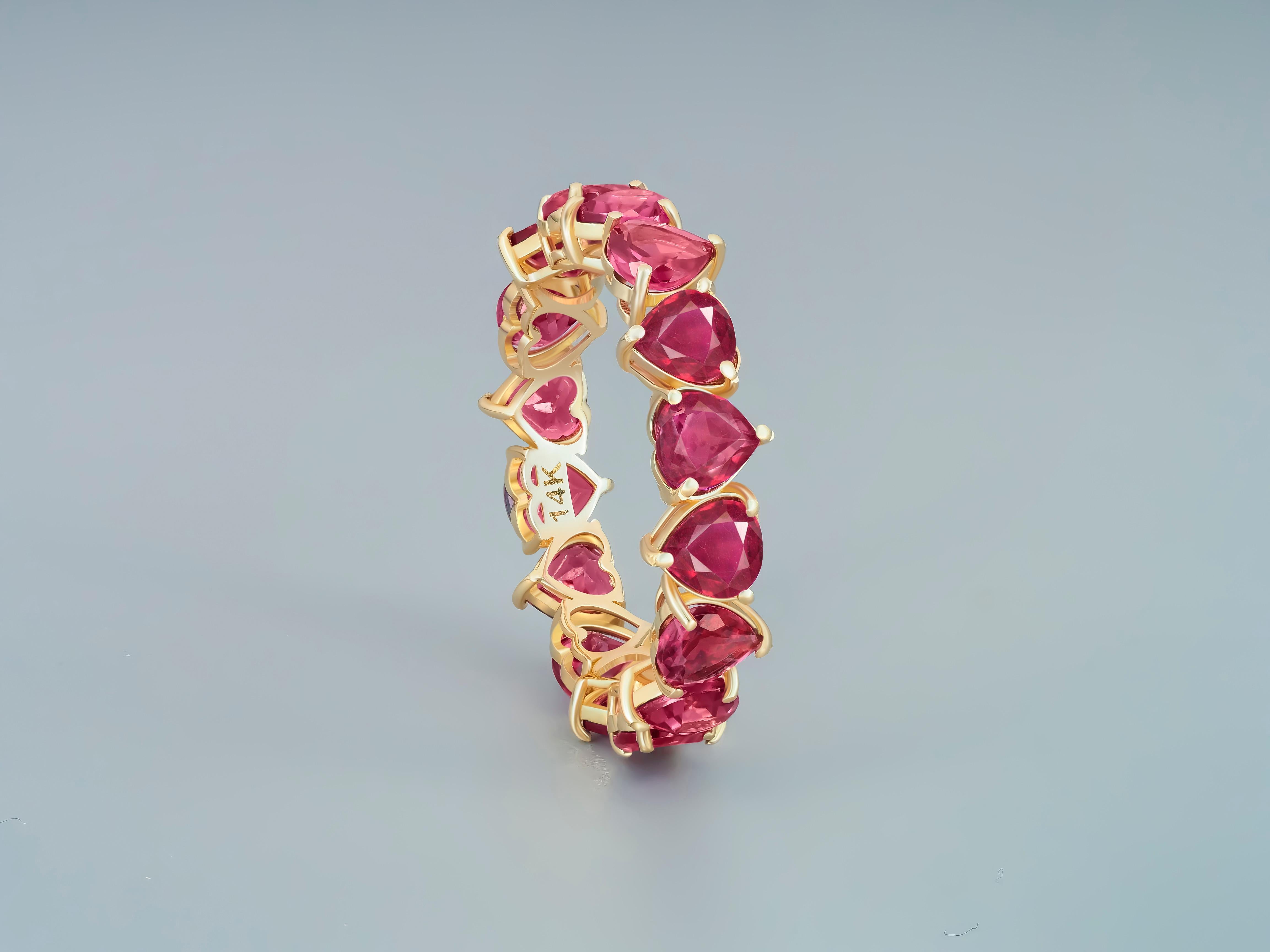 For Sale:  Heart Rubies 14k Gold Eternity Ring 4