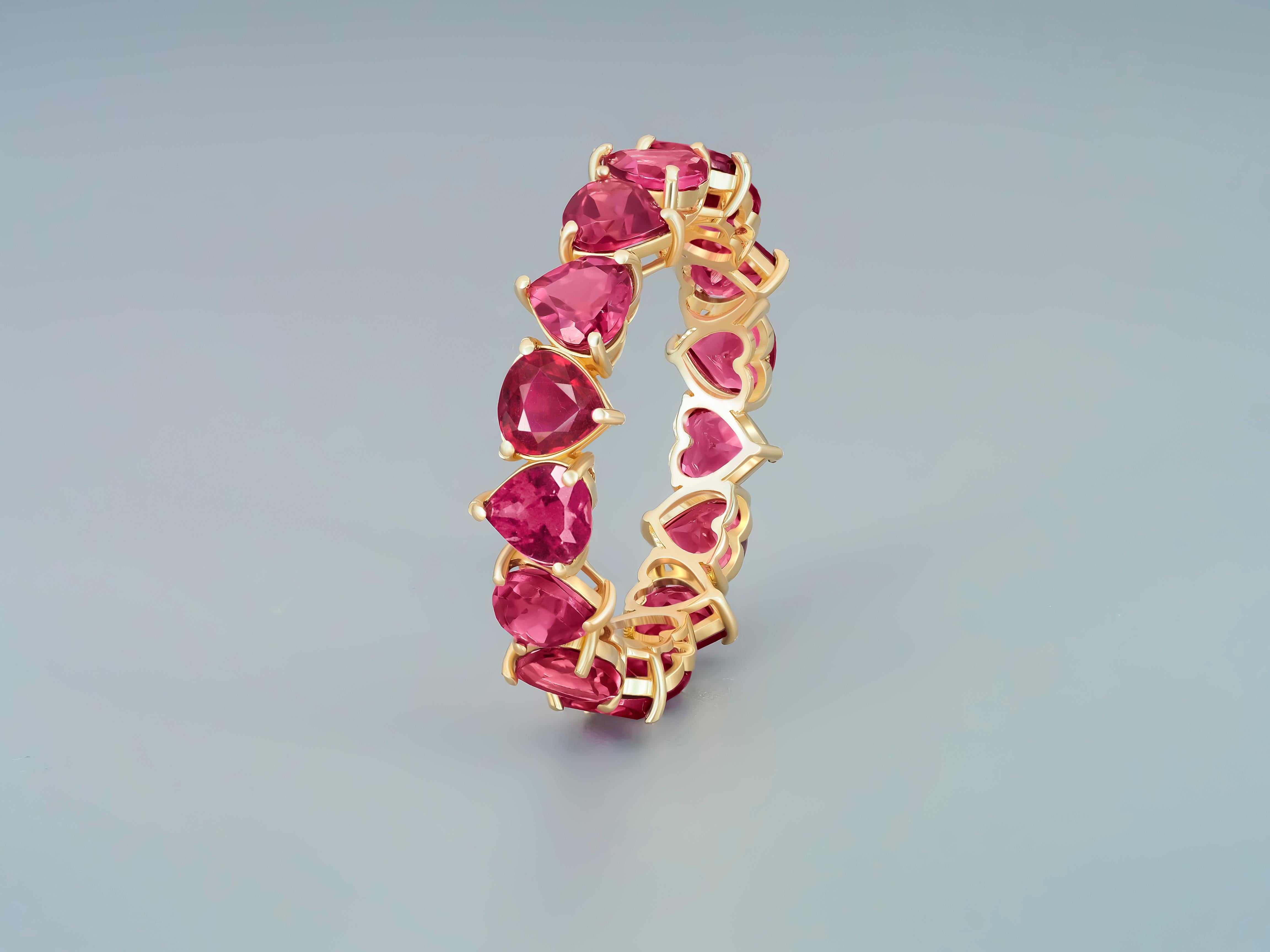 For Sale:  Heart Rubies 14k Gold Eternity Ring 5
