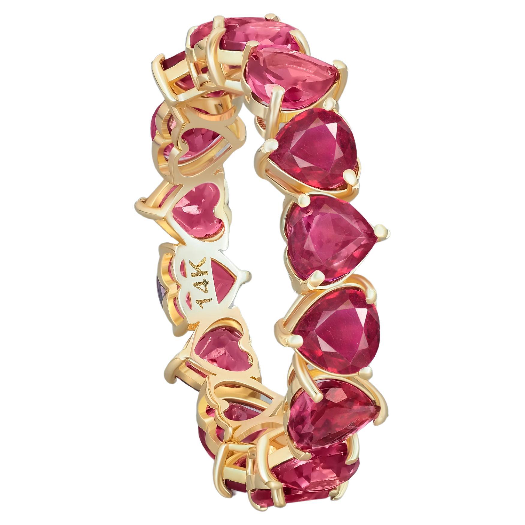 For Sale:  Heart Rubies 14k Gold Eternity Ring