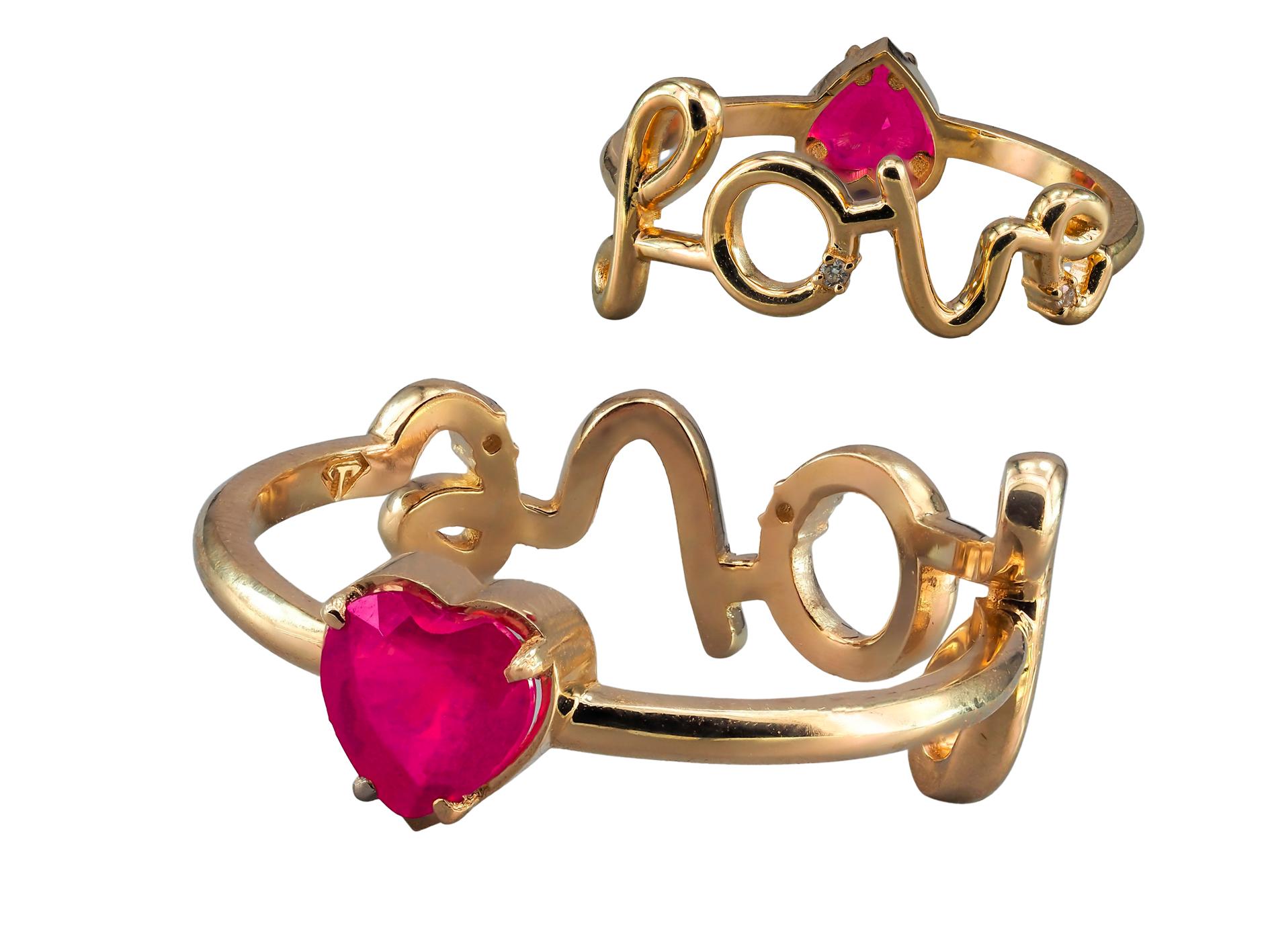 Heart ruby 14k gold ring.  For Sale 4
