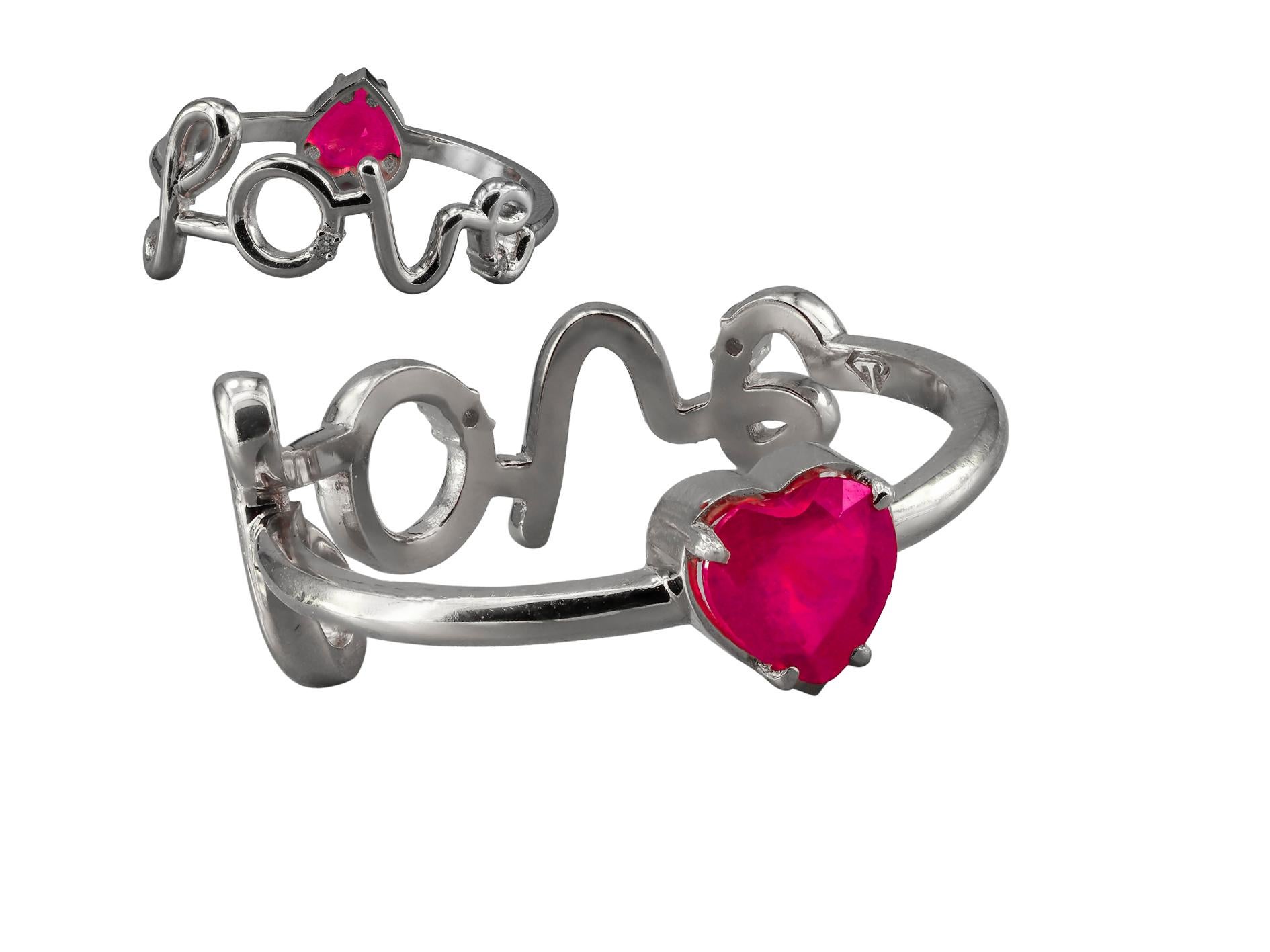 Heart ruby 14k gold ring.  For Sale 3