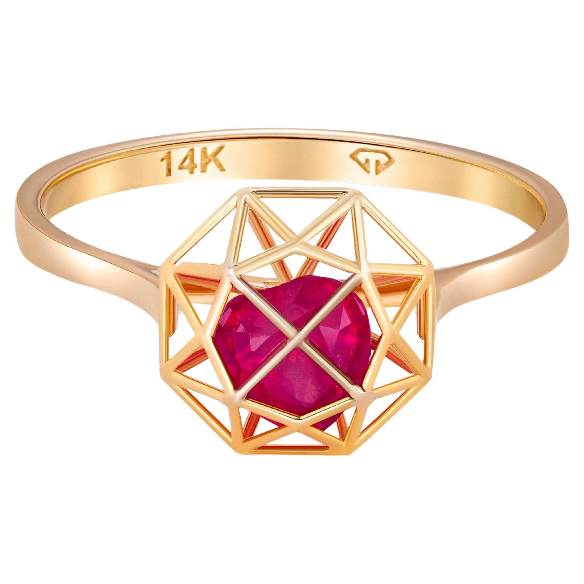 Heart ruby 14k gold ring.  For Sale