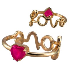 Anillo corazón rubí de oro de 14k. 