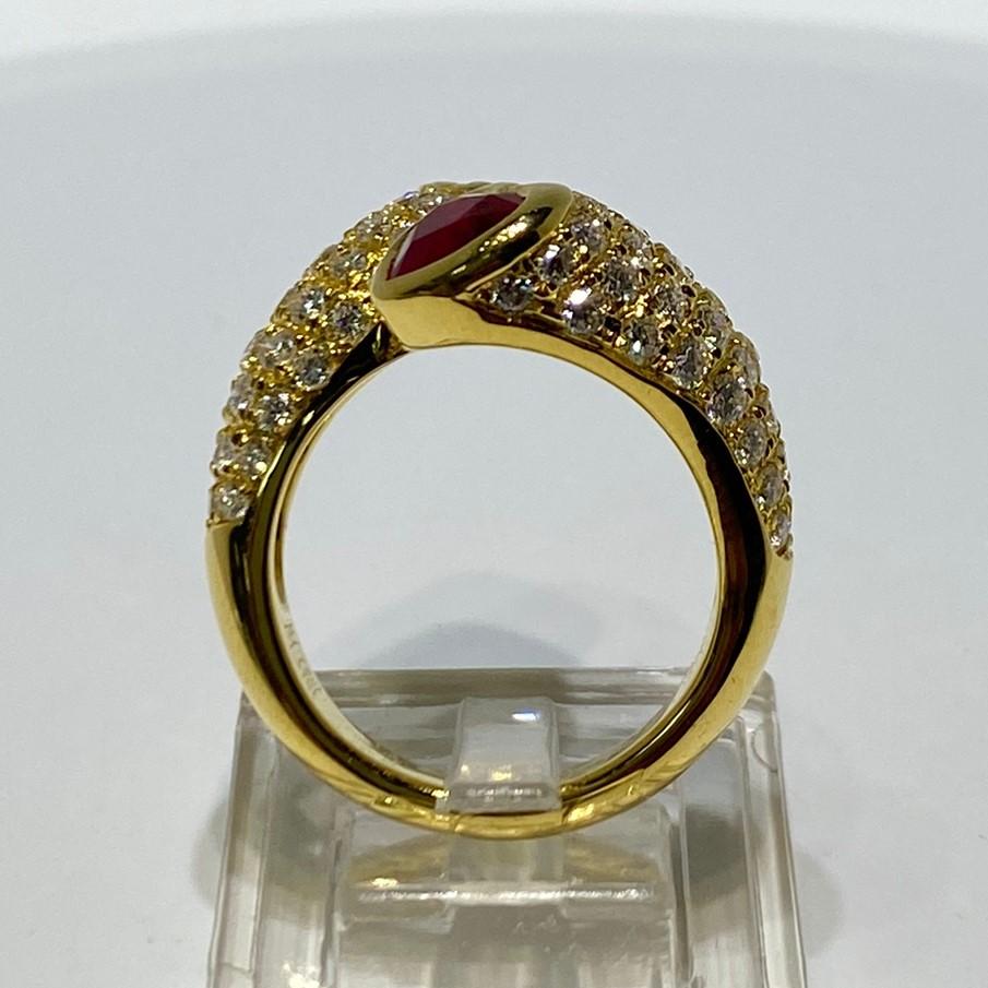 Heart Ruby and Blue Sapphire Diamond Toi Et Moi Ring in Yellow Gold In New Condition In Hong Kong, HK