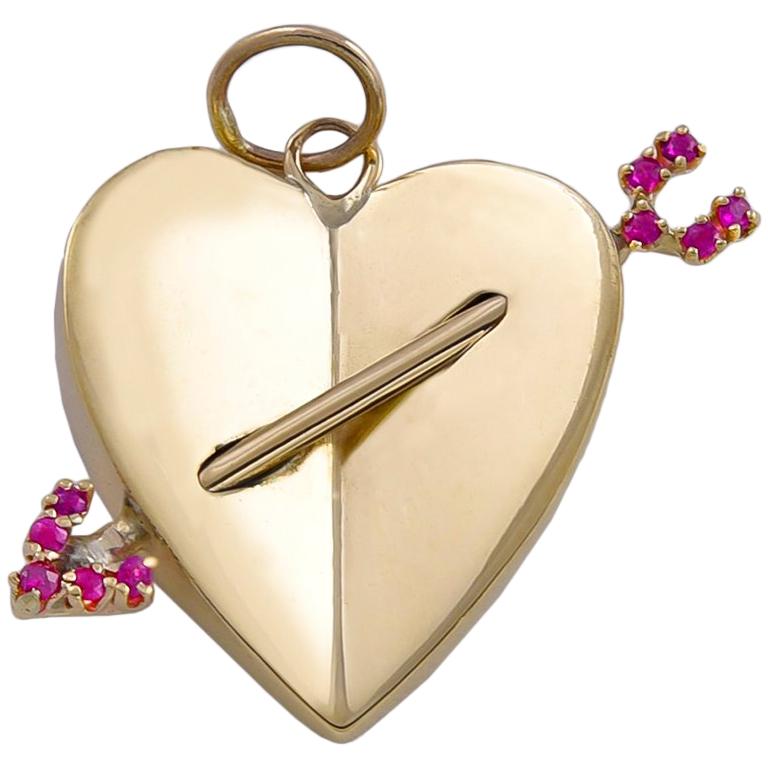 Heart Ruby Arrow Gold Charm