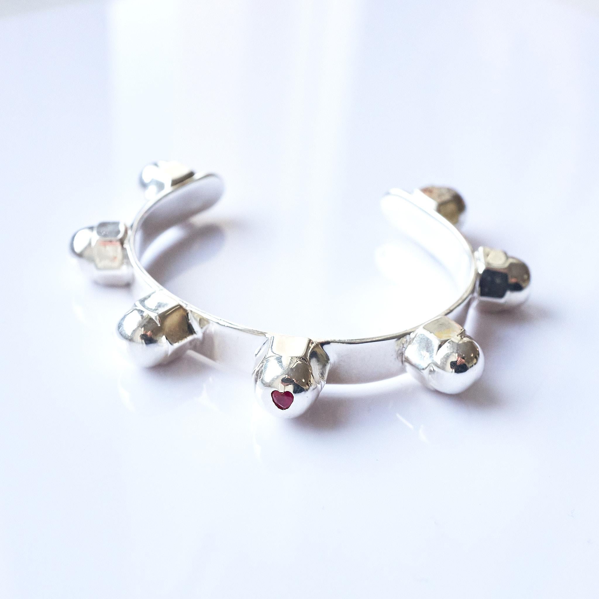 Victorian Heart Ruby Cuff Bangle Bracelet Sterling Silver Studs J Dauphin