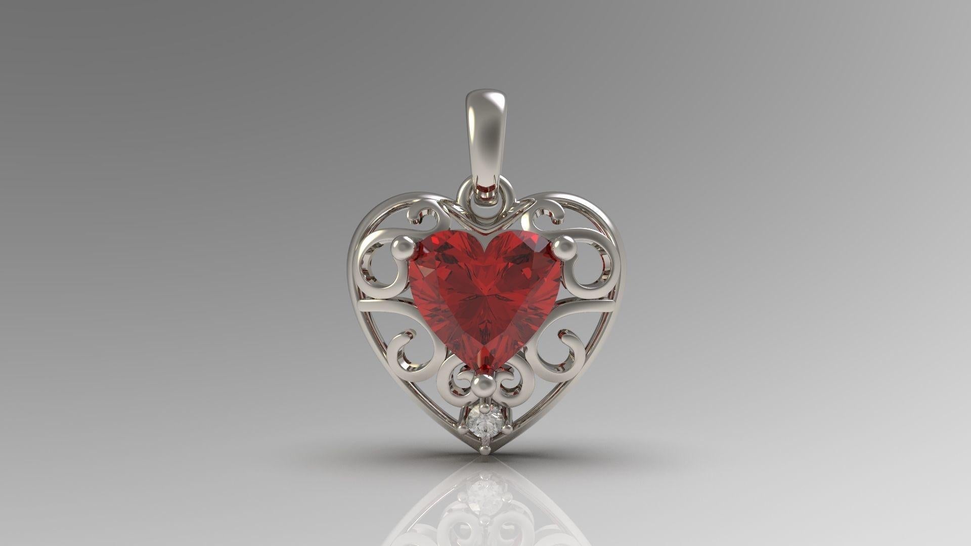 Heart Ruby, diamond 14k gold Pendant.  4