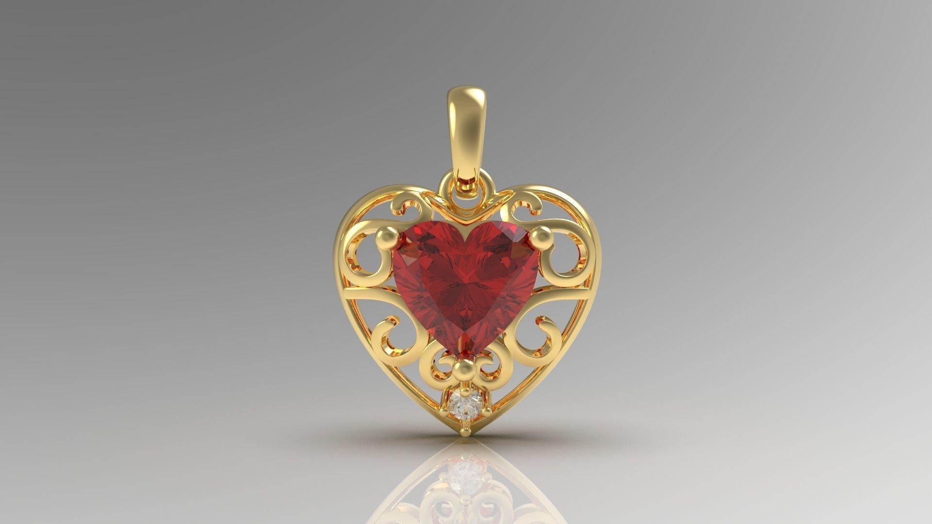 Heart Ruby, diamond 14k gold Pendant.  For Sale 5