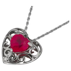 Heart Ruby, diamond 14k gold Pendant. 