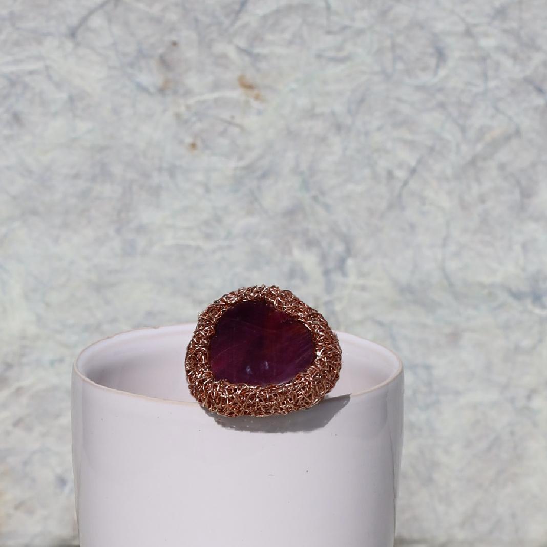 Heart Ruby in 14 Kt Rose Filled Woven Cocktail Statement Ring by the Artist 1