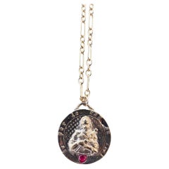 Heart Ruby Medal Gold Plated Joan of Arc Chain Necklace J Dauphin