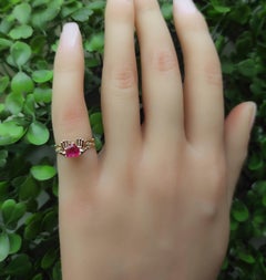Heart in hands 14k gold ring with ruby and diamoinds