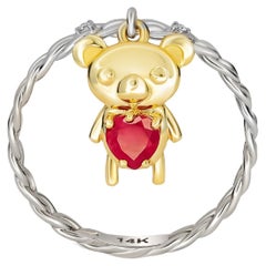 Heart Ruby Ring in 14 Karat Gold, Teddy Bear Gold Ring