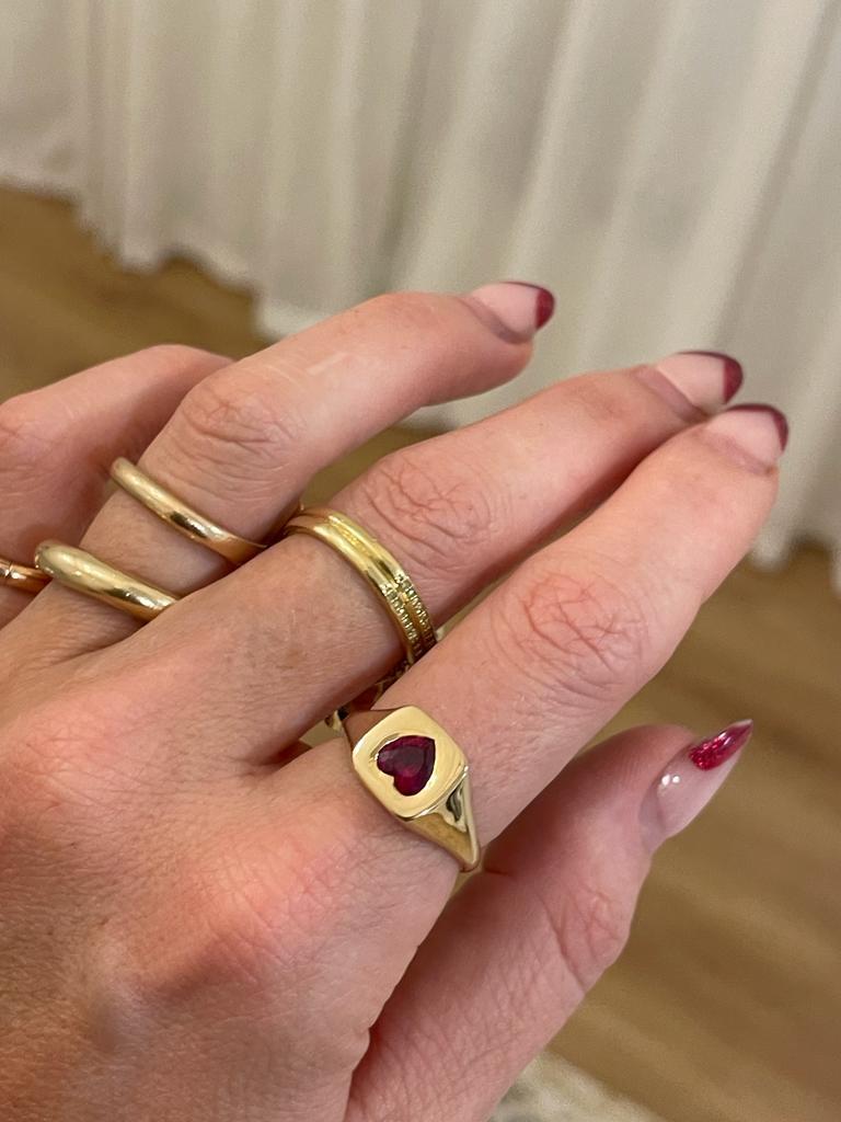 Women's or Men's Heart Ruby* Signet Ring in 14ct Yellow Gold