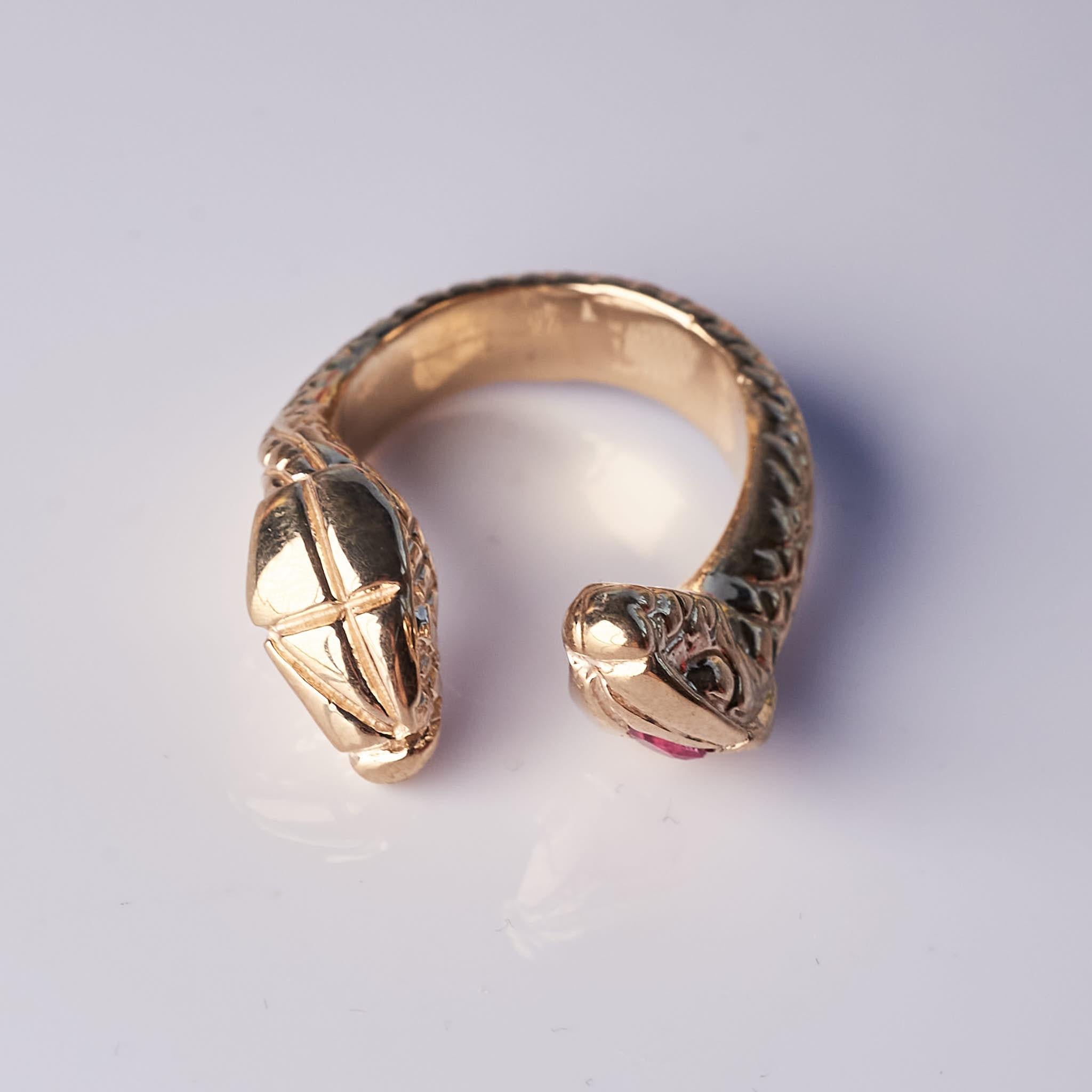 Women's Heart Ruby Snake Ring Cocktail Ring Bronze J Dauphin For Sale
