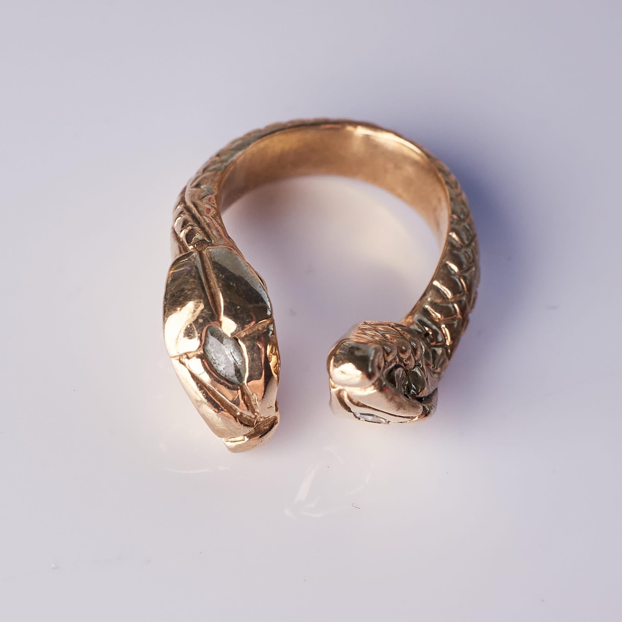 Herz-Rubin-Schlangenring Cocktail-Ring aus Bronze J Dauphin im Angebot 2