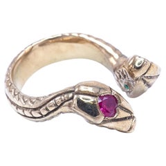 Anillo Corazón Rubí Serpiente Oro Blanco Diamante Ojos Esmeralda