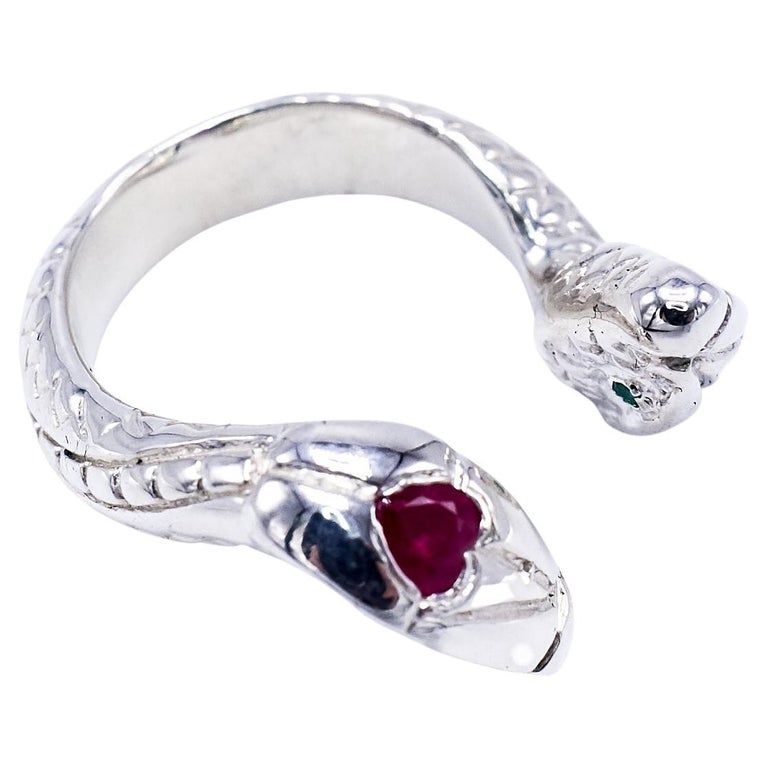 Ruby Snake Ring Heart Ruby Snake Ring Sterling Silver White Diamond Emerald Cocktail ...