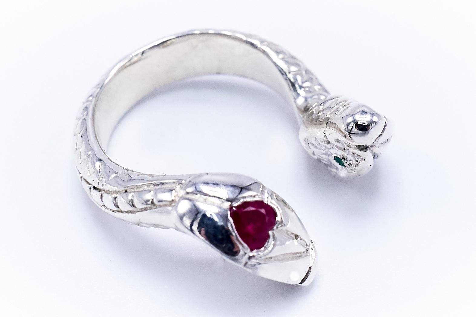 Art Nouveau Heart Ruby White Diamond Emerald Snake Ring White Gold Cocktail Ring J Dauphin For Sale