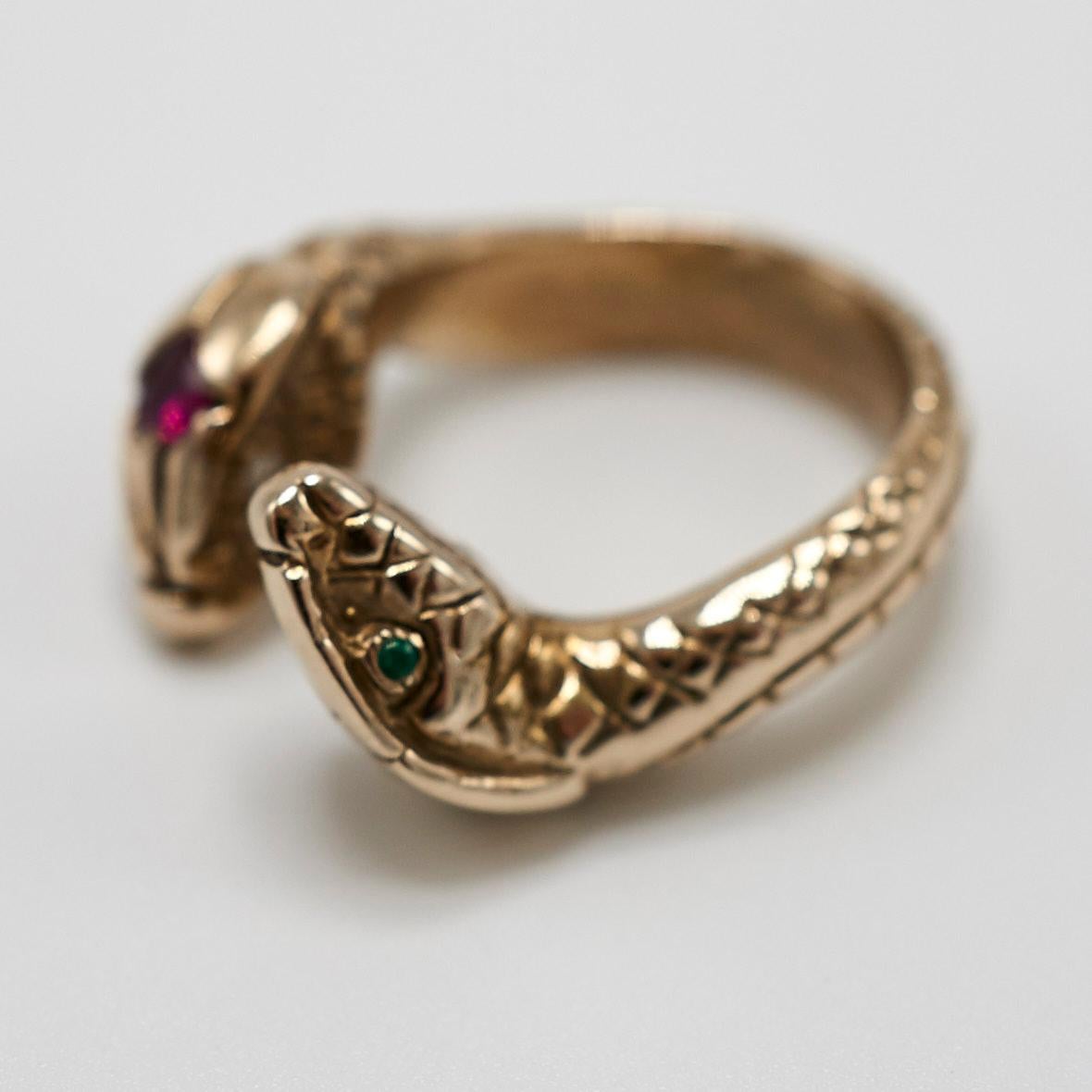 White Diamond Emerald Heart Ruby Snake Ring Bronze Cocktail J Dauphin

J DAUPHIN 