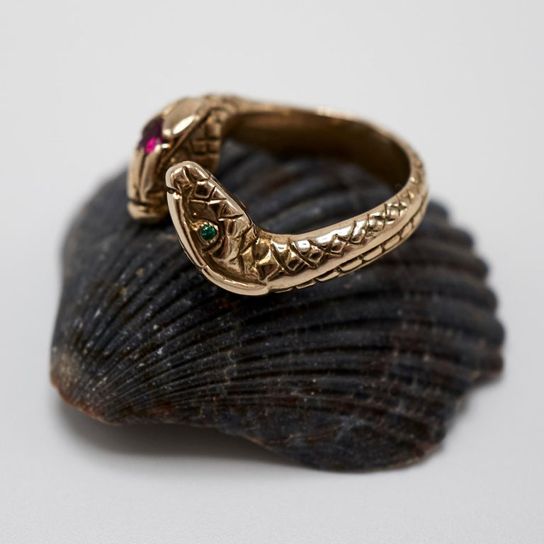 Ruby Snake Ring White Diamond Emerald Heart Ruby Snake Ring Bronze Cocktail J Dauphin ...