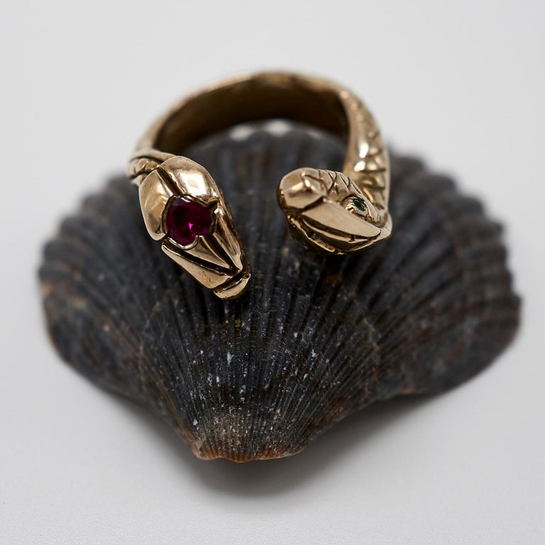 Ruby Snake Ring White Diamond Emerald Heart Ruby Snake Ring Bronze Cocktail J Dauphin ...