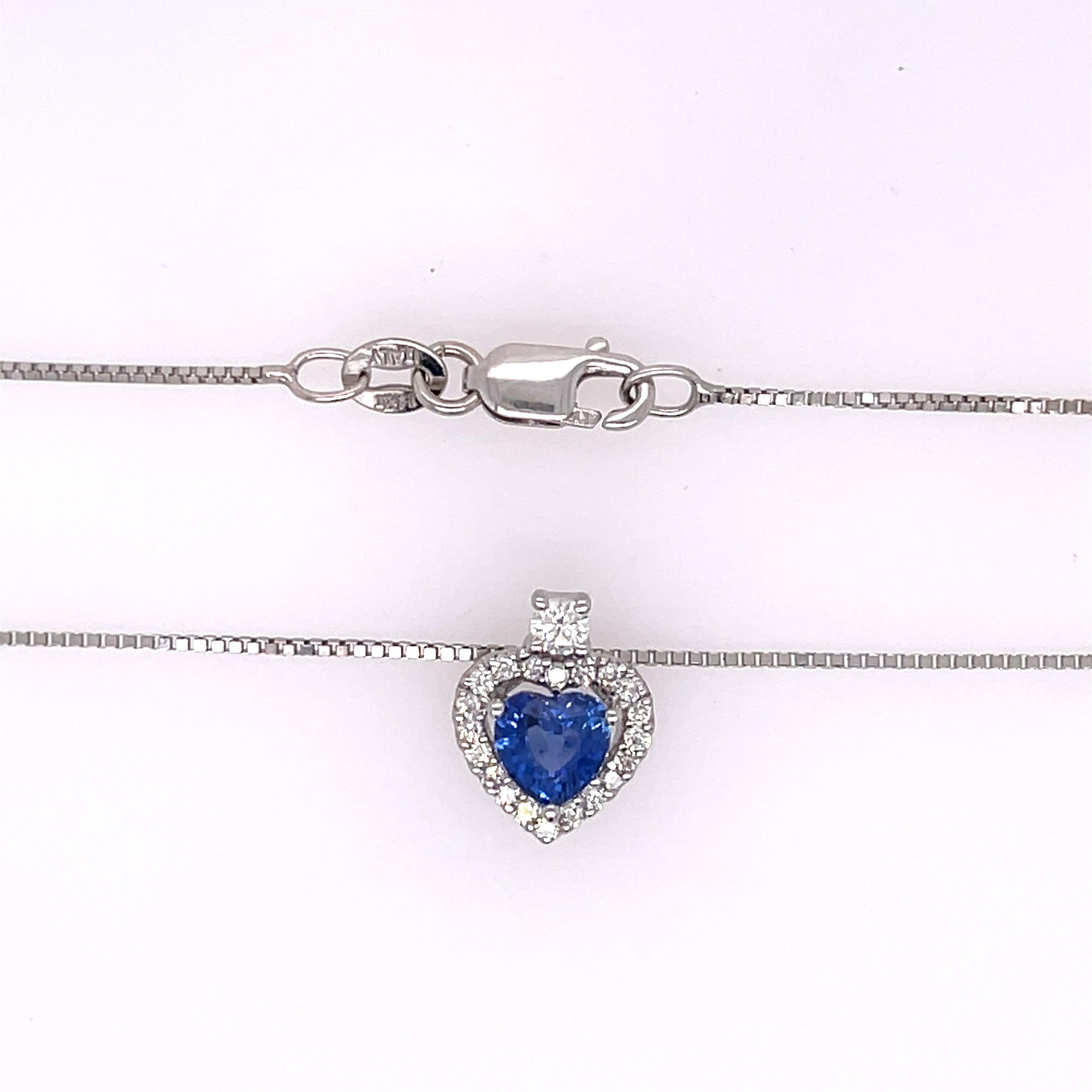 Modern Heart Sapphire and Diamond Pendant Necklace