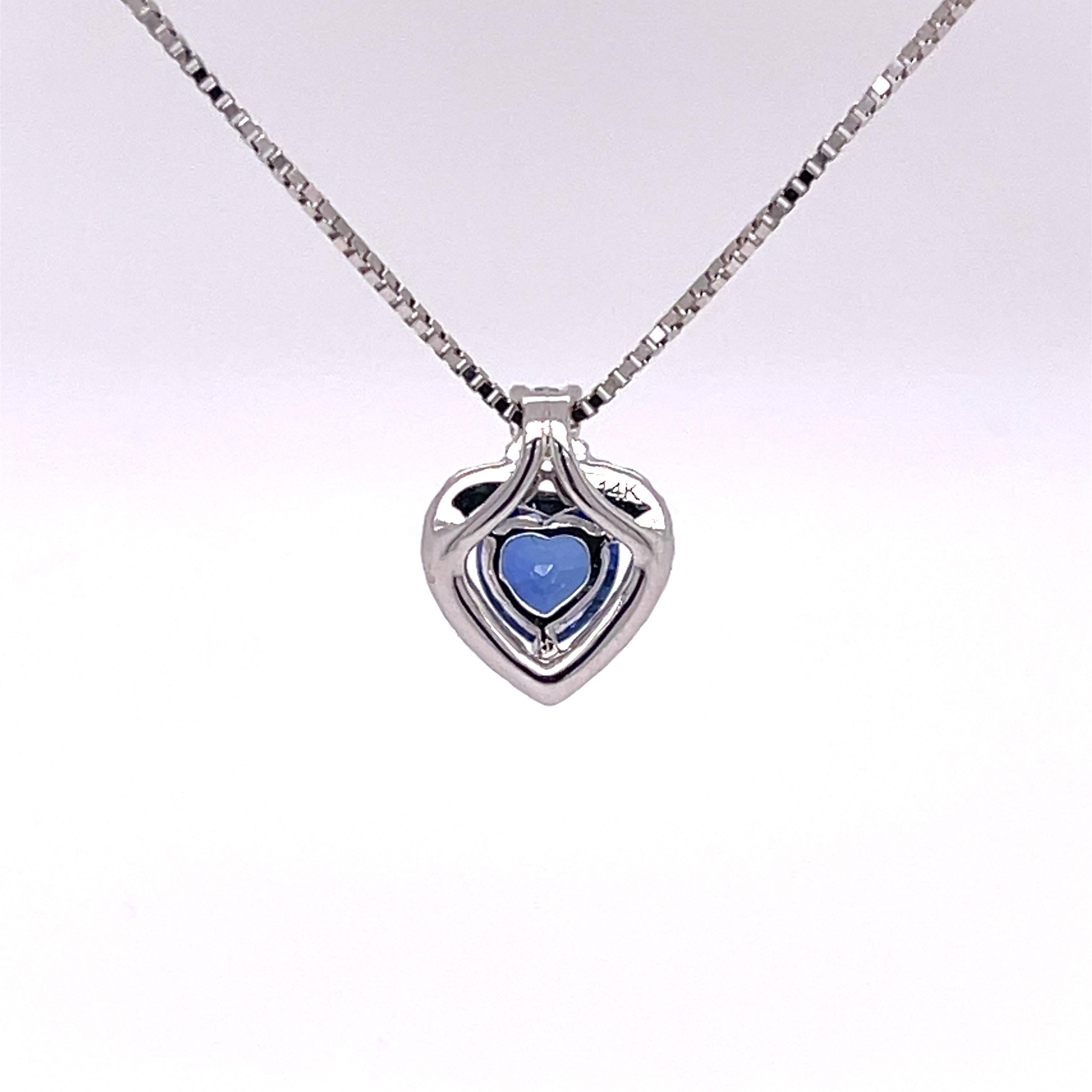 Heart Cut Heart Sapphire and Diamond Pendant Necklace