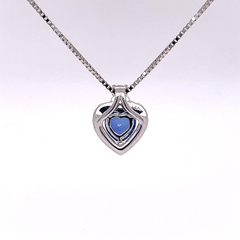 Heart Sapphire and Diamond Pendant Necklace For Sale at 1stDibs