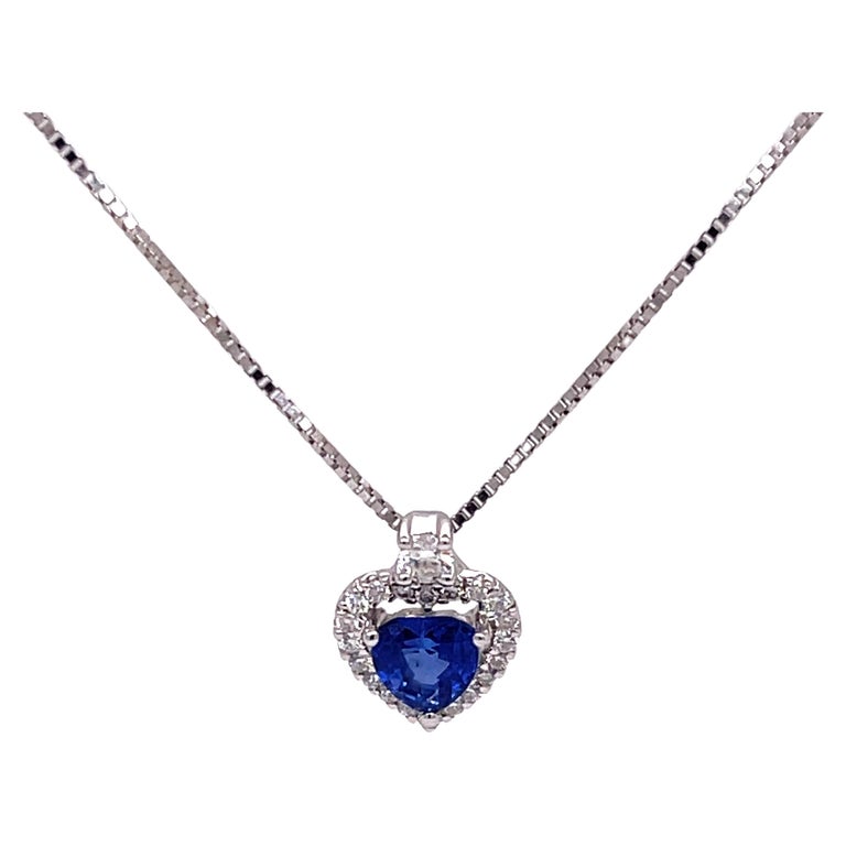Heart Sapphire and Diamond Pendant Necklace For Sale at 1stDibs