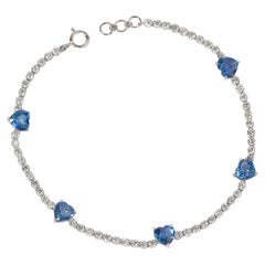 Heart Sapphire Natural Diamond Station Bracelet in 14K Solid Gold (Certified)