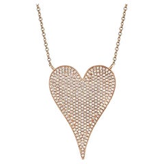 Heart Shape 0.82 Carat Round Cut Pave Diamond Rose Gold Pendant Necklace