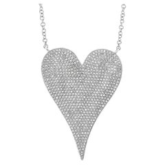 Heart Shape 1.42 Carat Round Cut Pave Diamond White Gold Pendant Necklace