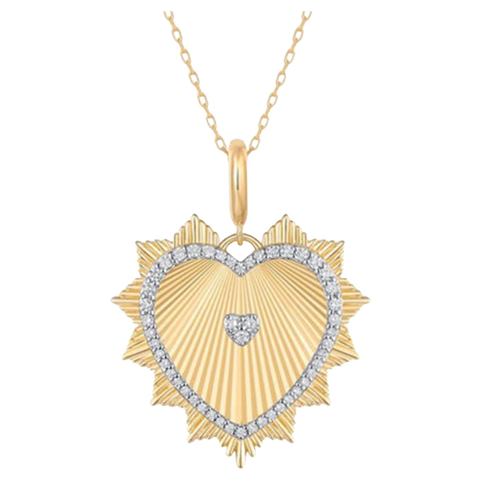 Heart Shape 14K (or 18k upon request) Yellow Gold Diamond Pendant Necklace